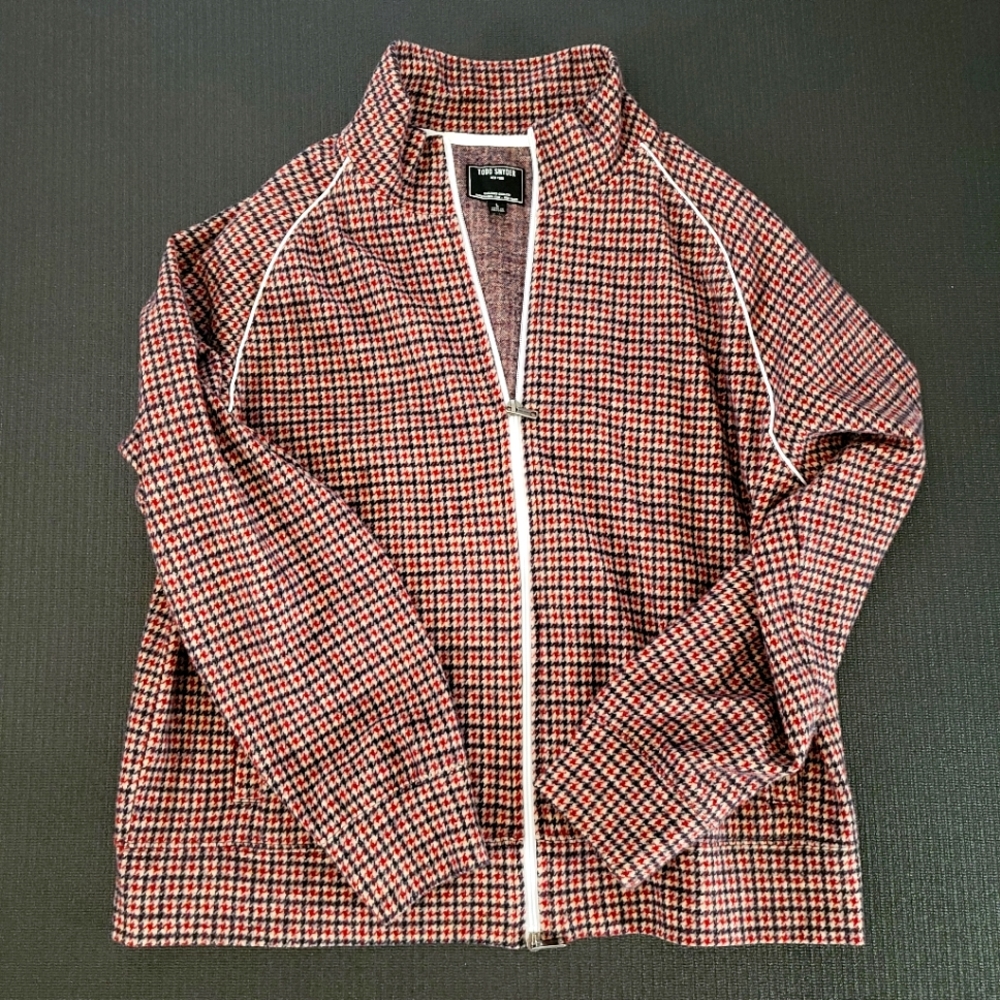 Todd Snyder HOUNDSTOOTH WOOL TRACK JACKET IN WINEBERRY